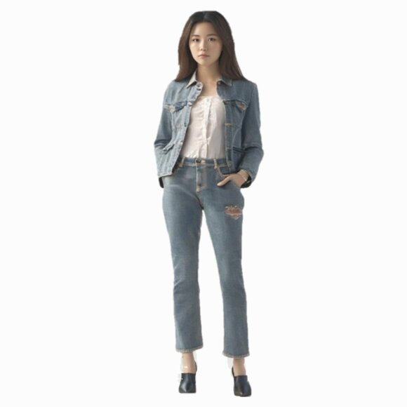 Harley Davidson Classic Blue Wash Logo Studded Boot/Flare Jeans, Size 12 - Picture 2 of 10